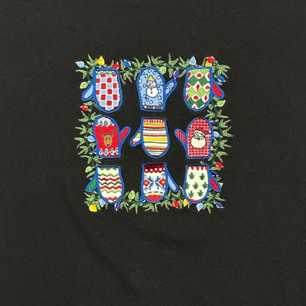 Westbound II Christmas Mitten Wreath Shirt Women 2X Black Excellent Embroidery